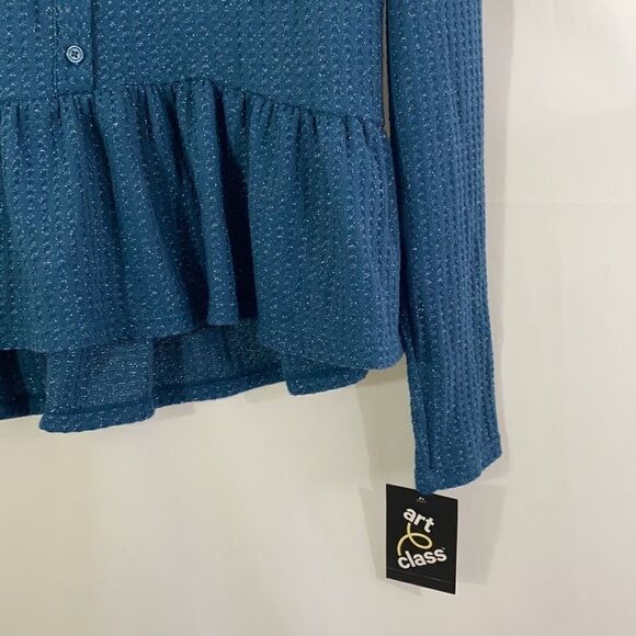 Art Class V Neck Long Sleeve Poplin Sparkly Top - Picture 3 of 4